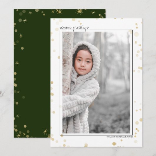 Zwarte & Gouden Bokeh Sterren Seizoensgroeten Foto Feestdagenkaart (Voorkant / Achterkant)