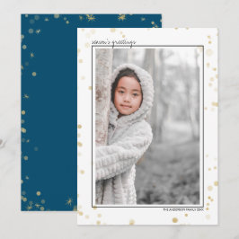 Zwarte & Gouden Bokeh Sterren Seizoensgroeten Foto Feestdagenkaart