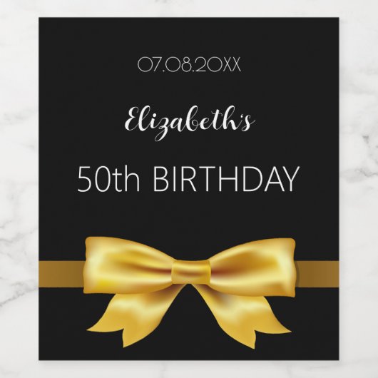 Zwarte gouden boog elegante verjaardag wijn etiket (Enkel label)