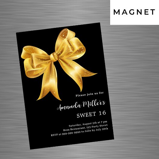 Zwarte gouden boog luxe Sweet 16 Magnetische Uitnodiging
