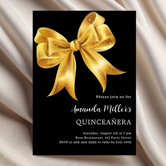Zwarte gouden boog Quinceanera luxe Kaart
