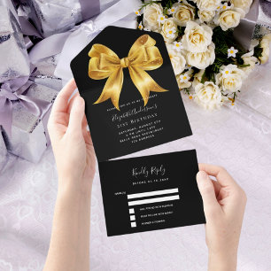 Zwarte gouden boog rsvp verjaardag all in one uitnodiging