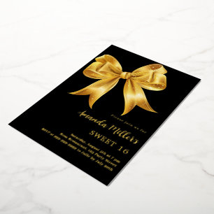 Zwarte gouden boog Sweet 16 Folie Uitnodiging