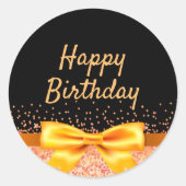 Zwarte gouden boog verjaardag ronde sticker (Voorkant)