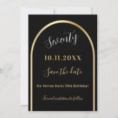 Zwarte gouden boog verjaardag save the date (Voorkant)