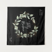 Zwarte Gouden Botanische Succulente Bruidsdouche Wandkleed (Voorkant (horizontaal))