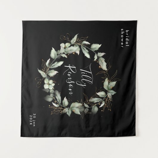 Zwarte Gouden Botanische Succulente Bruidsdouche Wandkleed (Voorkant (horizontaal))