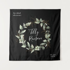 Zwarte Gouden Botanische Succulente Bruidsdouche Wandkleed