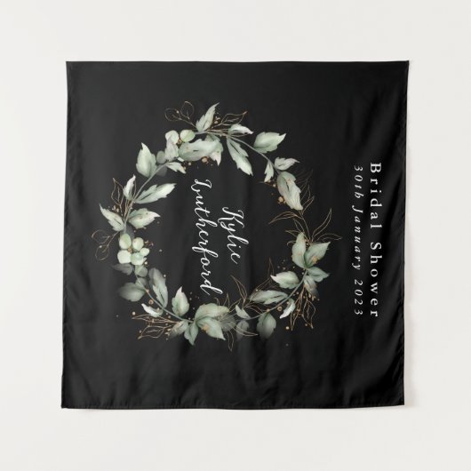 Zwarte Gouden Botanische Succulente Bruidsdouche Wandkleed (Voorkant (horizontaal))