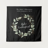 Zwarte Gouden Botanische Succulente Bruidsdouche Wandkleed (Voorkant)