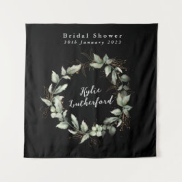 Zwarte Gouden Botanische Succulente Bruidsdouche Wandkleed