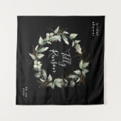 Zwarte Gouden Botanische Succulente Bruiloftsdouch Wandkleed (Voorkant (horizontaal))