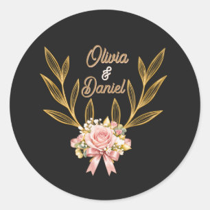 Zwarte Gouden Botanische Trouw Envelope Sticker