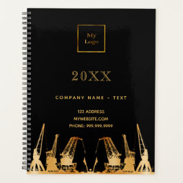 Zwarte gouden bouwkranen business logo 2025 planner