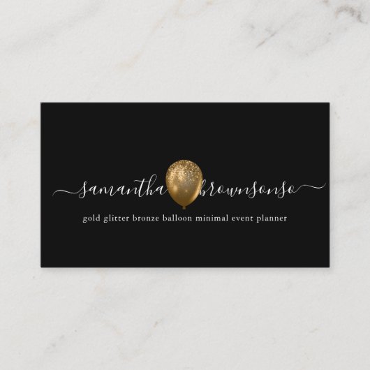 Zwarte gouden brons ballon met minimale planner visitekaartje (Voorkant)