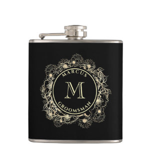 Zwarte Gouden Bruidsjonker Monogram Fles Heupfles
