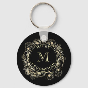 Zwarte Gouden Bruidsjonker Monogram Sleutelhanger