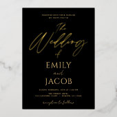 Zwarte Gouden Bruiloft Moderne Typografie Script U Folie Uitnodiging (Voorkant)