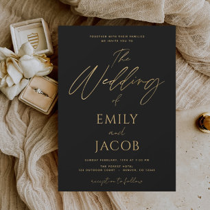 Zwarte Gouden Bruiloft Moderne Typografie Script U Folie Uitnodiging