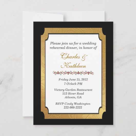 Zwarte & gouden bruiloft repetitie kaart (Voorkant)