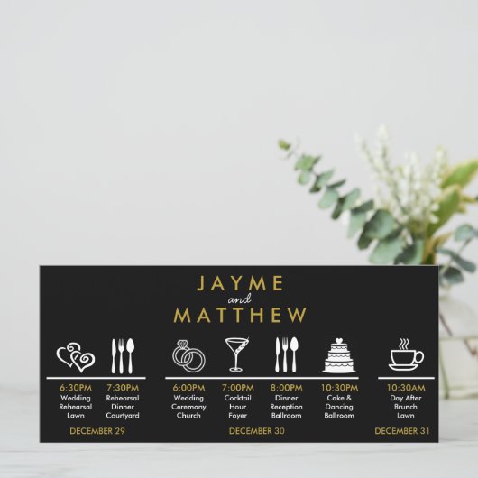 Zwarte gouden bruiloft tijdlijn Welkomsttas Opmerk (Staand voorkant)