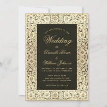 Zwarte Gouden Bruiloft Vintage Bloemrijke Elegante