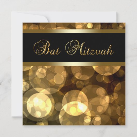 Zwarte Gouden Bubbles Bat Mitzvah Kaart (Voorkant)