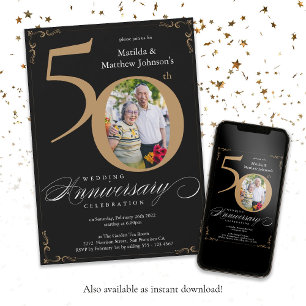 Zwarte Gouden Calligrafie 50ste Huwelijksjubileum Kaart