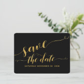 Zwarte & Gouden Calligrafie Trouw Save The Date Kaart (Staand voorkant)