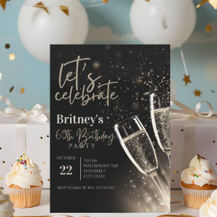 Zwarte gouden champagne 60ste verjaardagsfeest kaart