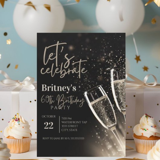 Zwarte gouden champagne 60ste verjaardagsfeest kaart