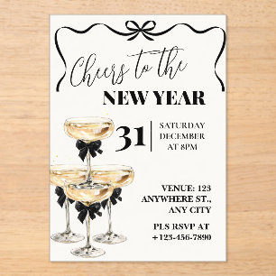 Zwarte Gouden Champagne Kerst Nieuwjaarsfeest Acryl Uitnodigingen