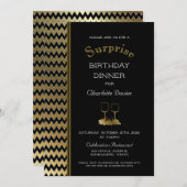 Zwarte Gouden Chevron Verrassingsverjaardagsdiner Kaart (Voorkant / Achterkant)