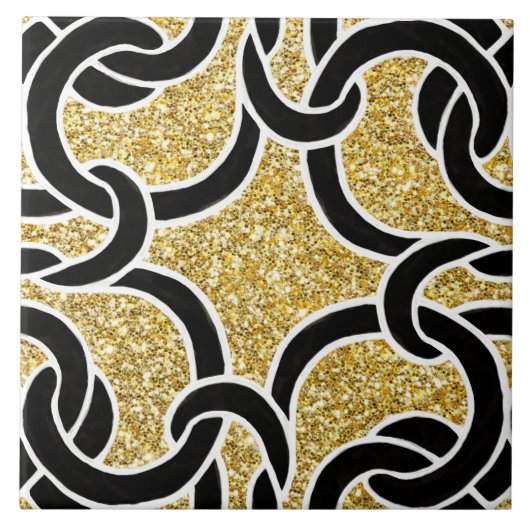 Zwarte Gouden Chic Keltische Knoop Naadloos Patroo Tegeltje (Voorkant)