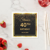 Zwarte gouden confetti 40e verjaardag servet (Insitu)