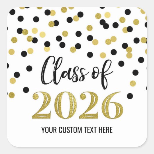 Zwarte Gouden Confetti Afstuderen 2026 Vierkante Sticker (Voorkant)