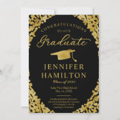 Zwarte Gouden Confetti Foto Afstudeeraankondiging Kaart (Voorkant)