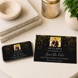 Zwarte gouden confetti foto verjaardag save the date