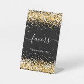 Zwarte gouden confetti geschenken reclamebord met voetstuk (Voorkant)