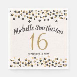 Zwarte Gouden Confetti Glitter 16e Verjaardag Servet