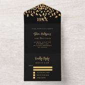 Zwarte gouden confetti jaar verjaardag rsvp all in one uitnodiging (Binnen)