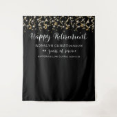 Zwarte Gouden Confetti Slierten voor Pensionering Wandkleed (Voorkant)