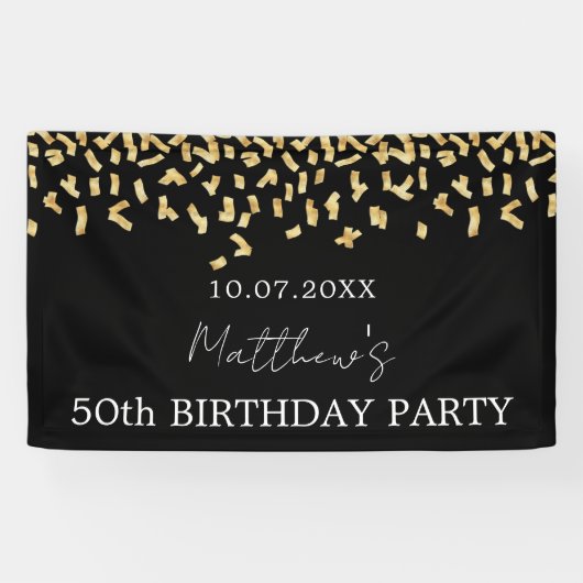 Zwarte gouden confetti spandoek (Horizontaal)
