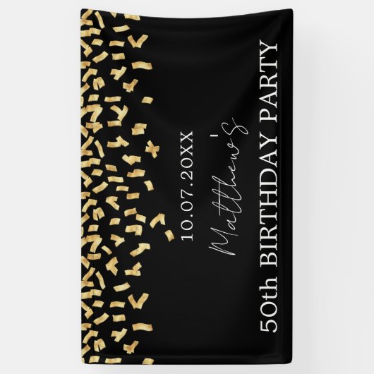 Zwarte gouden confetti spandoek (Verticaal)
