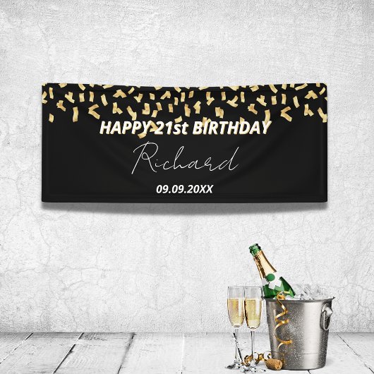 Zwarte gouden confetti spandoek