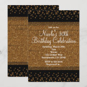 Zwarte & Gouden Confetti Stippen Glam Feest Uitnod Kaart (Voorkant / Achterkant)