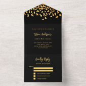 Zwarte gouden confetti verjaardag rsvp all in one uitnodiging (Binnen)