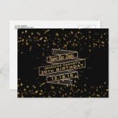Zwarte Gouden Confetti Verjaardag Save the Date Aankondigingskaart (Voorkant / Achterkant)