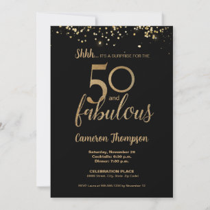 Zwarte Gouden Confetti Verrassing 50 en Fabulous Kaart