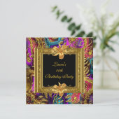  zwarte gouden Damask Birthday Party Kaart (Staand voorkant)